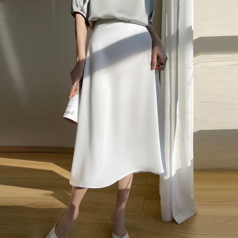 Women's Summer Mulberry Silk High Waist A-line Midi Skirt