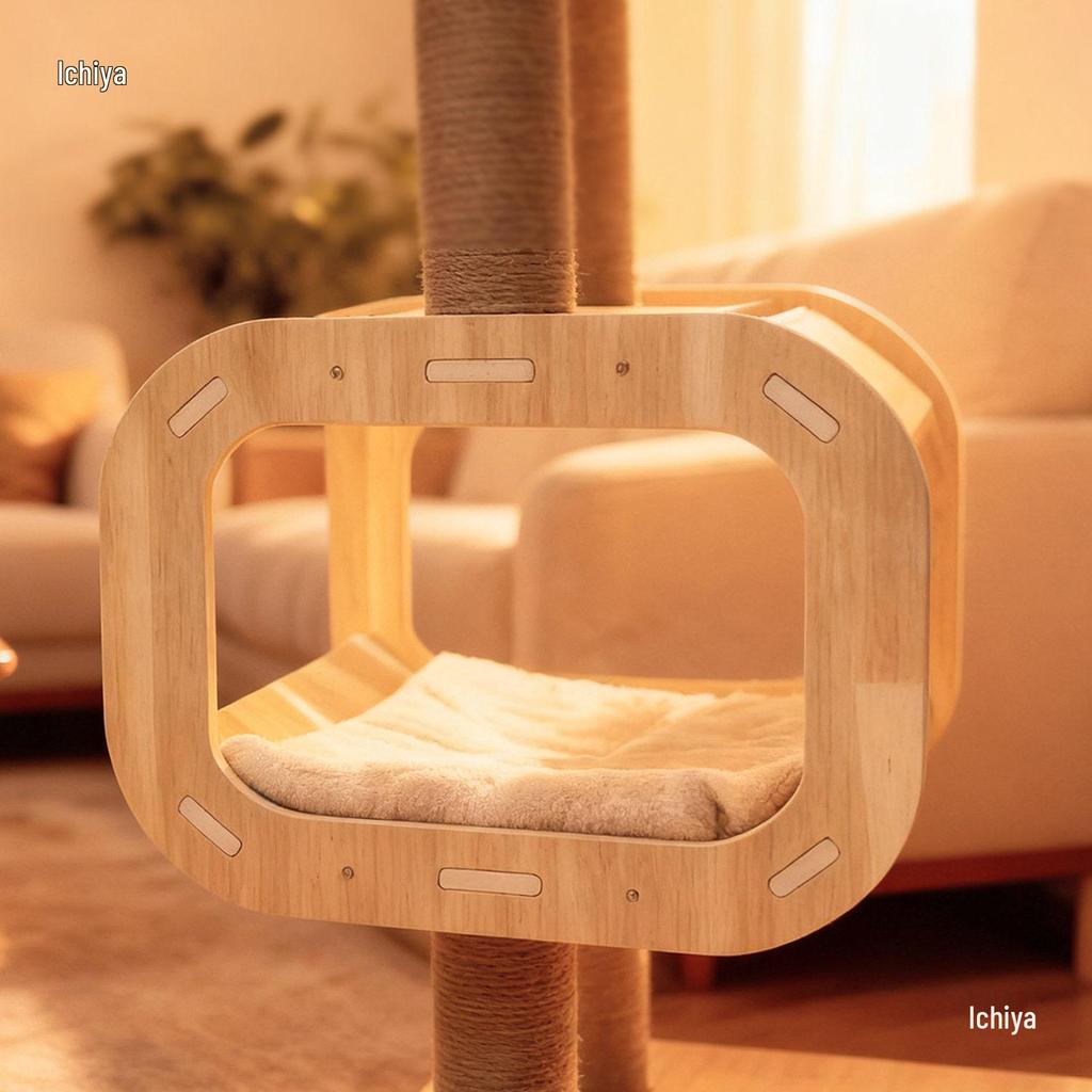 Multi-Level Cat Tree with Space Capsule Cat Bed, Solid Wood, Space-Saving Design for Home Use