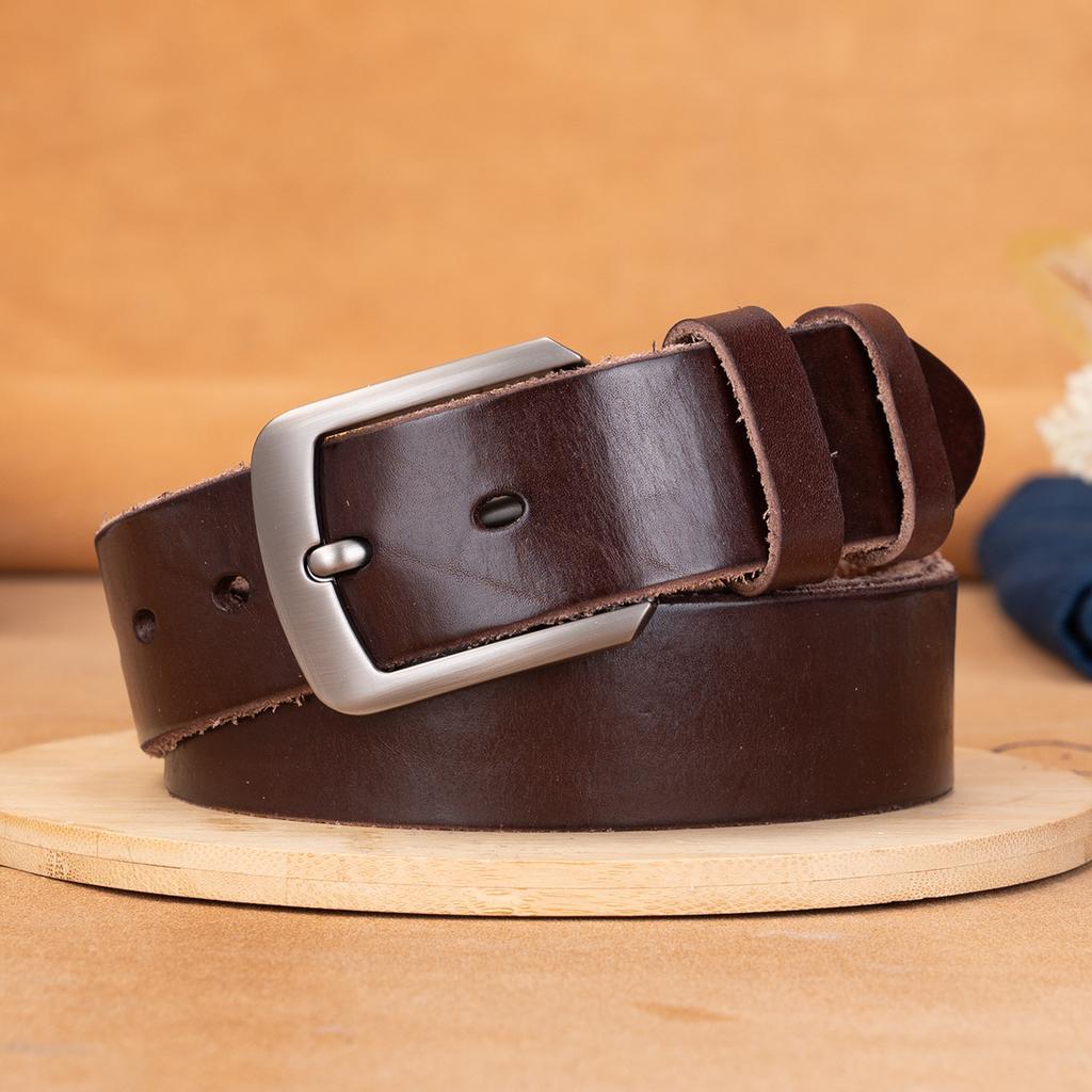 Belt Retro First Layer Cowhide Genuine Leather Versatile Tree Paste Leather Pin Buckle Belt Middle-Aged And Young Men'S Belt