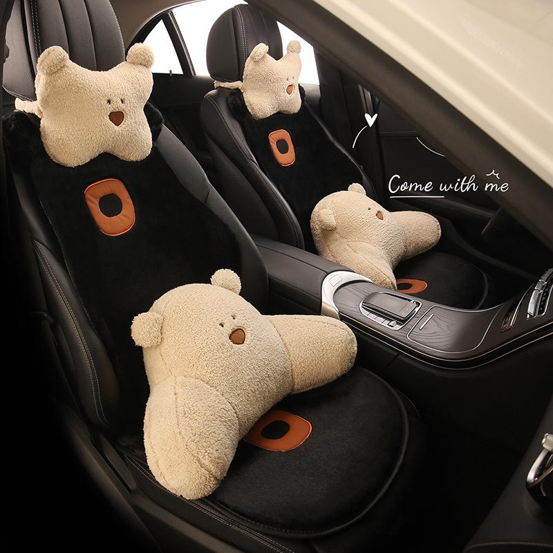 Cute Bear Plush Winter Car Seat Cushion for Mazda EZ6, CX30, CX50, and Mazda 6