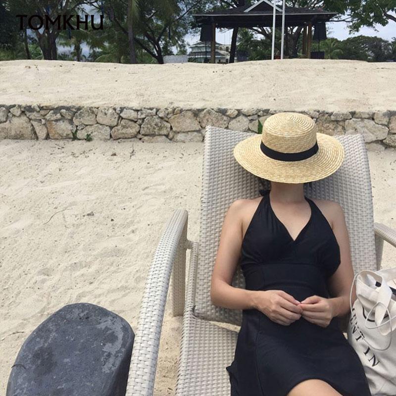 Mode Sommer Damen Breitkrempiger Naturstrohhut Chapeau Damen Sonnenhüte Boater Schwarz Panama Strandhut Sombrero Mujer Fedora Hut
