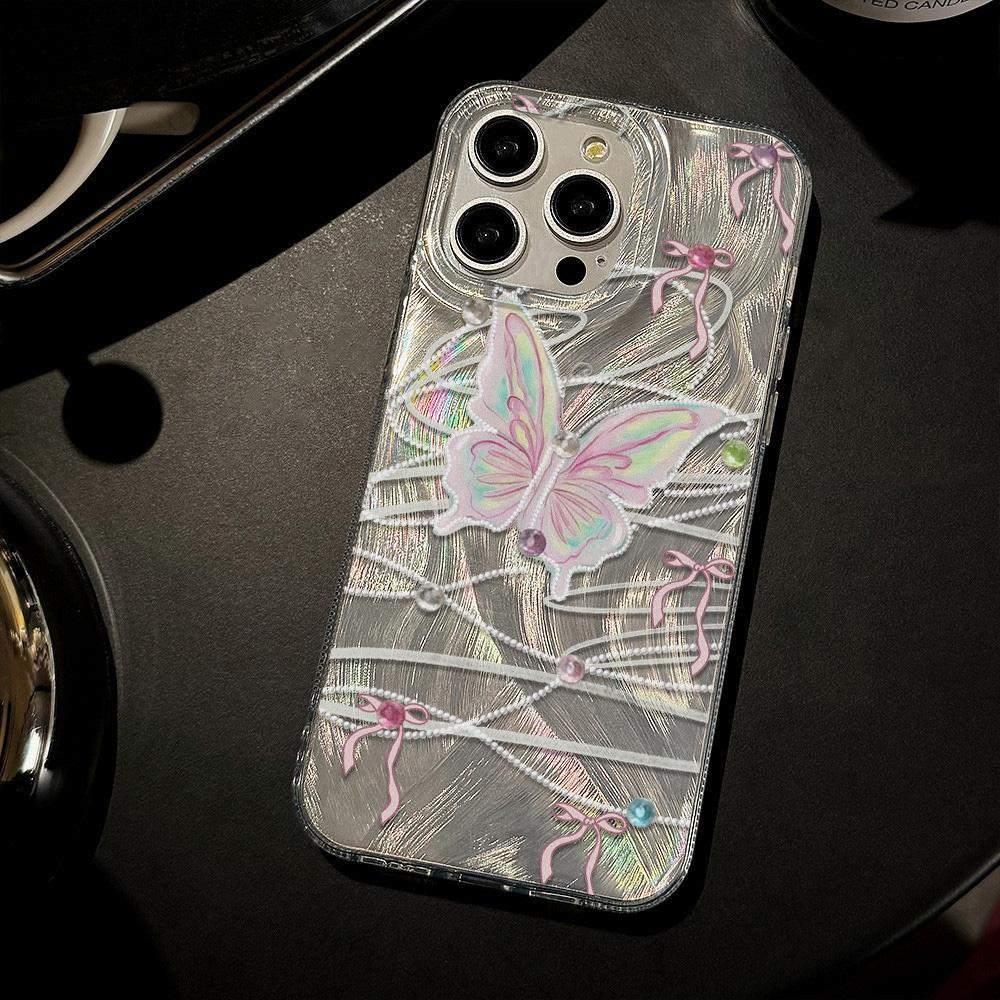 Feather Luster Phone Case for Samsung A53 A14 A33 A12 A32 S24 S23 Plus S20 S21 FE for iPhone 17 15 16 13 Pro 17 16 Pro Max Butterfly Bow Phone Case