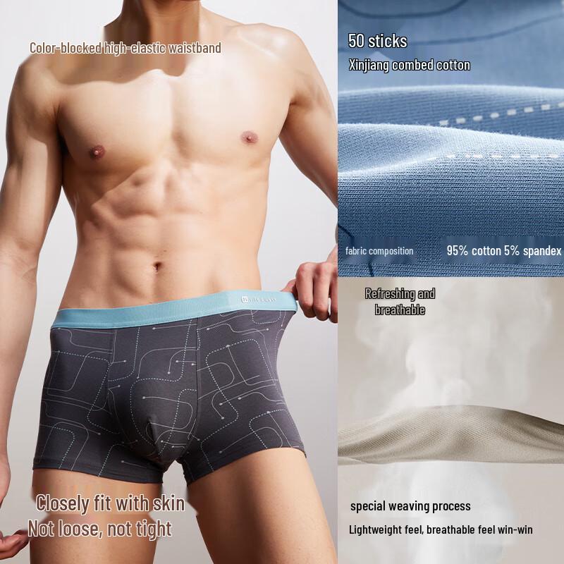 HLA Men's 3-Pack 7A Antibacterial Pure Cotton Printed Boxer Briefs