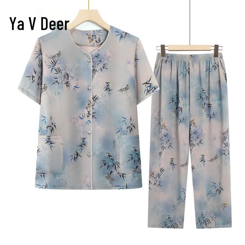Yalu Women s Floral Print Summer Short-Sleeve Two-Piece Set 4XL