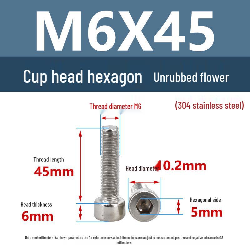 Yigu 304 Stainless Steel Socket Head Cap Screw, M2-M6 Cylindrical Head, Full Thread, Non-Knurled