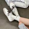 Yellow retro women's spring and summer breathable and light mouth single shoes double shoelaces color matching white shoes