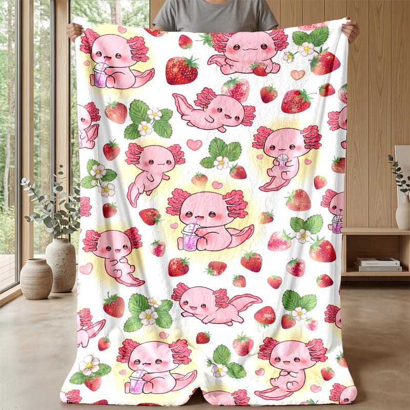 Cute Axolotl Flower Scenes Blanket Personalized Name Flannel Blanket Soft Cozy Plush Throw for Sofa Bed Lightweight Home Decor