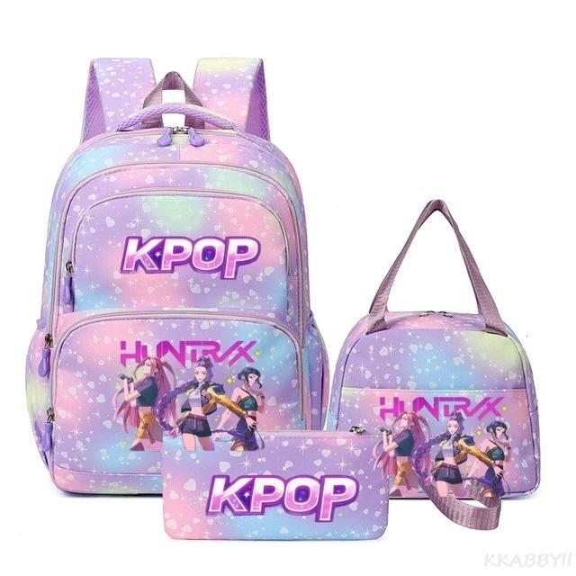 Three-Piece Kpop Demon Hunter Girl Color School Bag Lunch Bag Pencil Case Set Gift Box