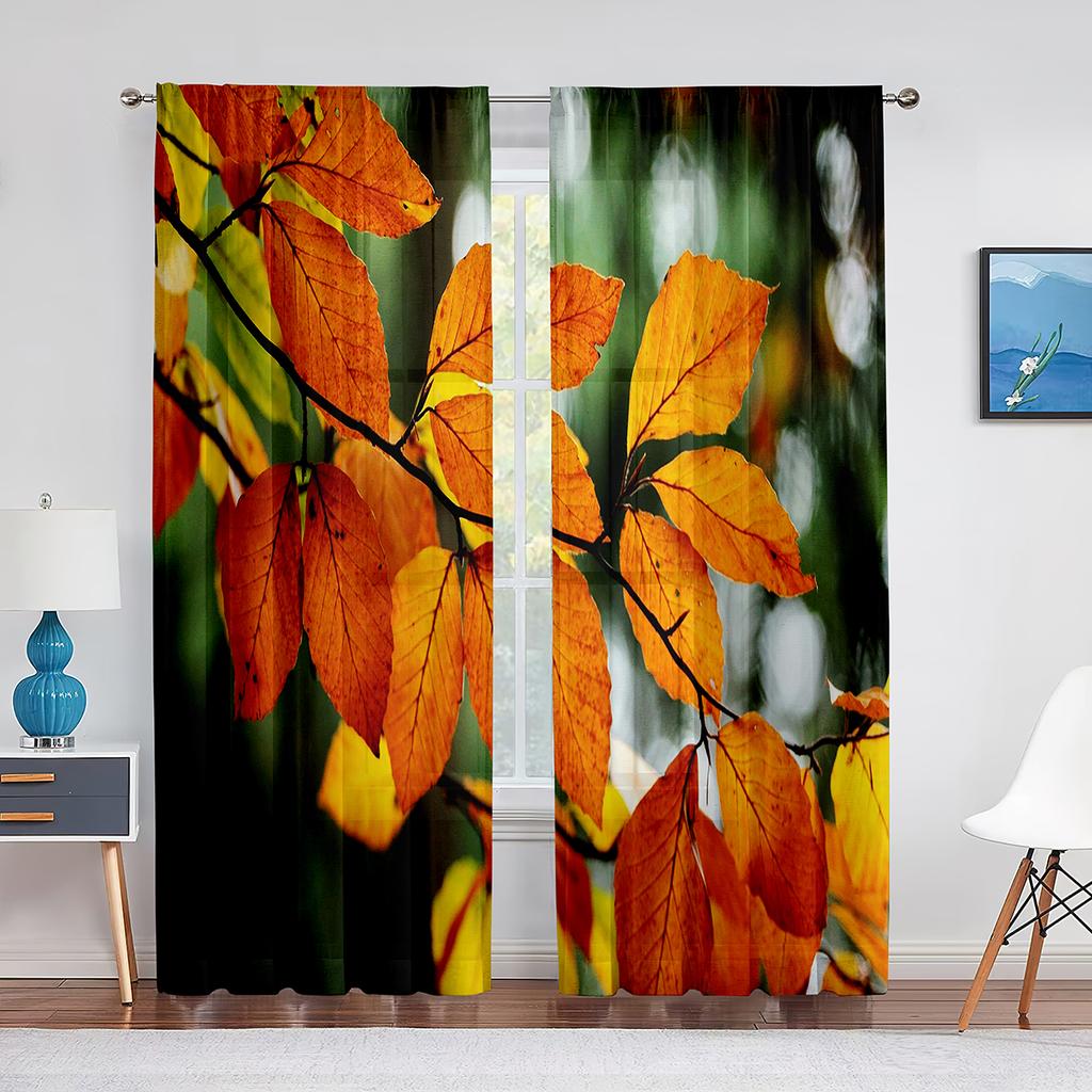 Autumn Fall Season Maple Leaves Orange Sheer Curtain for Living Room Voile for Window Blinds Bedroom Tulle Drape Kitchen Curtain