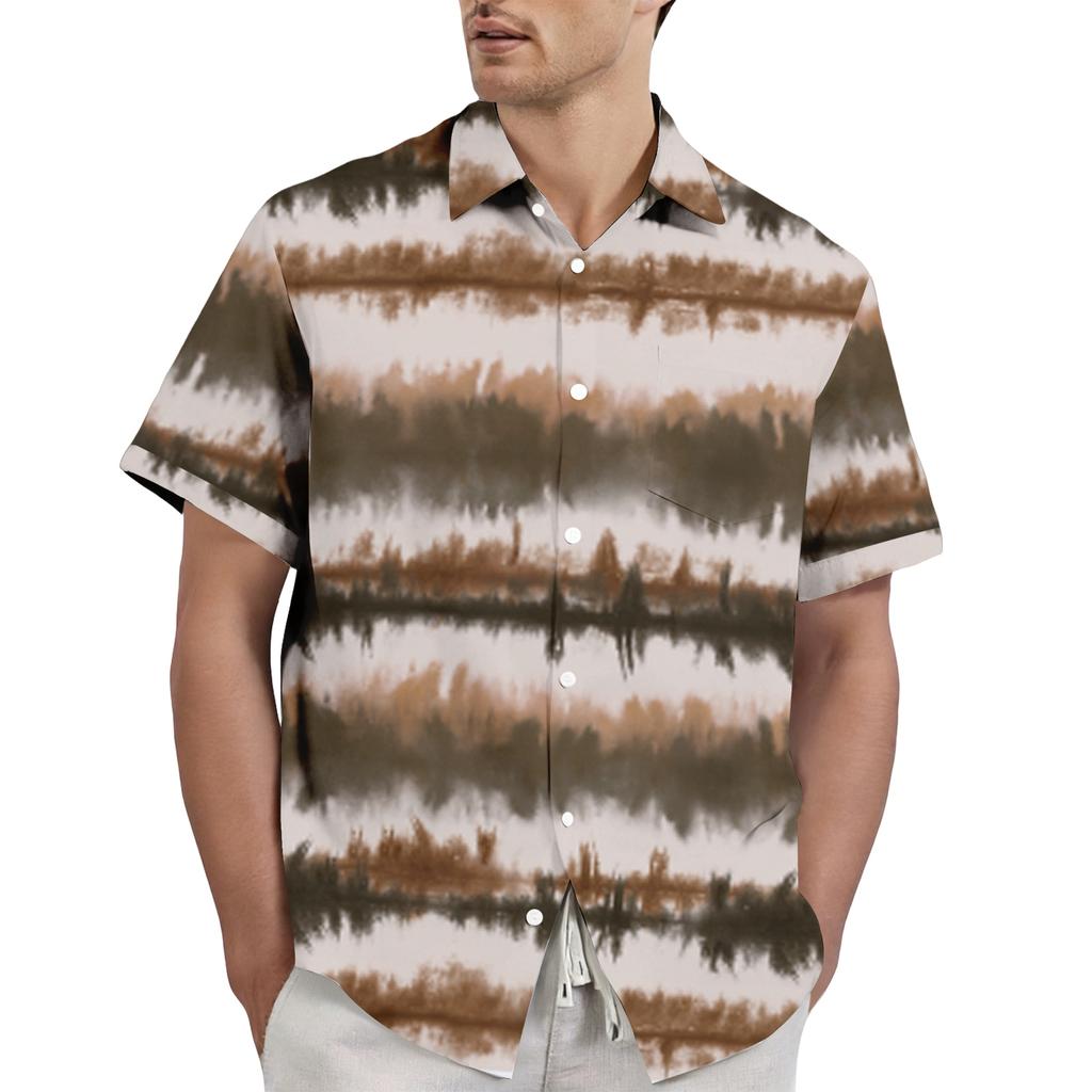 Men's Casual and Fashionable Tie- Textured Print Shirt - Men's Lapel Short-sleeved Button-up Shirt