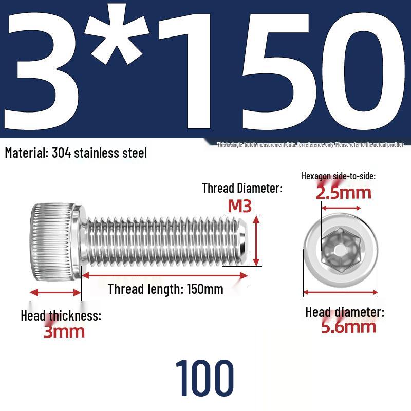 304 Stainless Steel Hex Socket Head Cap Screws, M2-M10, Extended Length