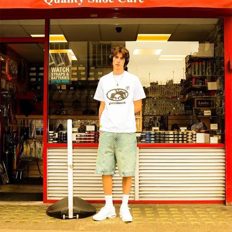 Men's T-shirt Oversized Top Summer Harajuku Pattern Short Sleeved T-shirt Retro Korean Fashion Y2k Streetwear