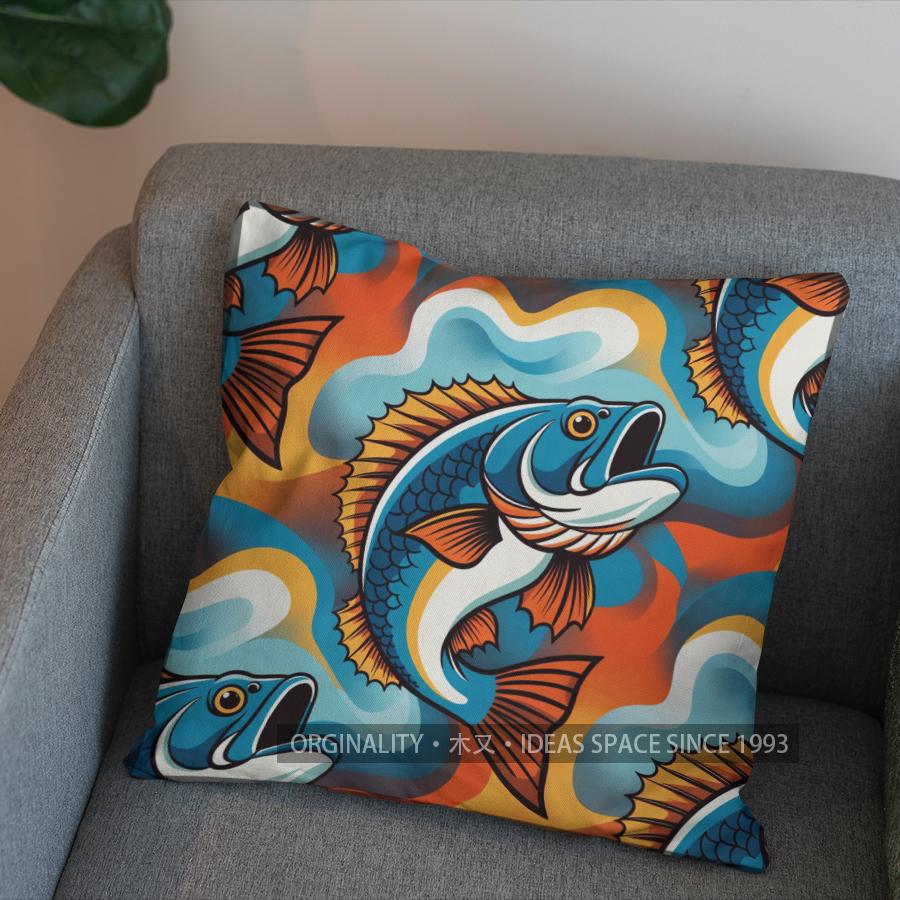 2D Colorful Fish Artistic Throw Pillow Cover Pattern Cushion Cover Suitable For Sofa Bedroom Car Pillow Cover