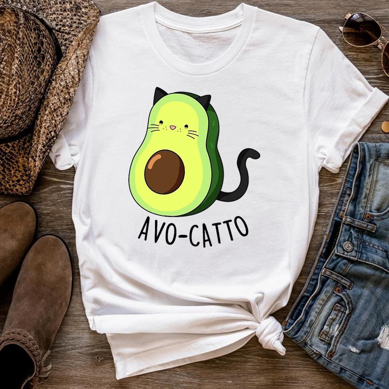 

European size Women Print Funny Face Fruit Avocado Tee Top Fashion T Shirt Woman Female T Clothing Short Sleeve Graphic T-shirts 4XL