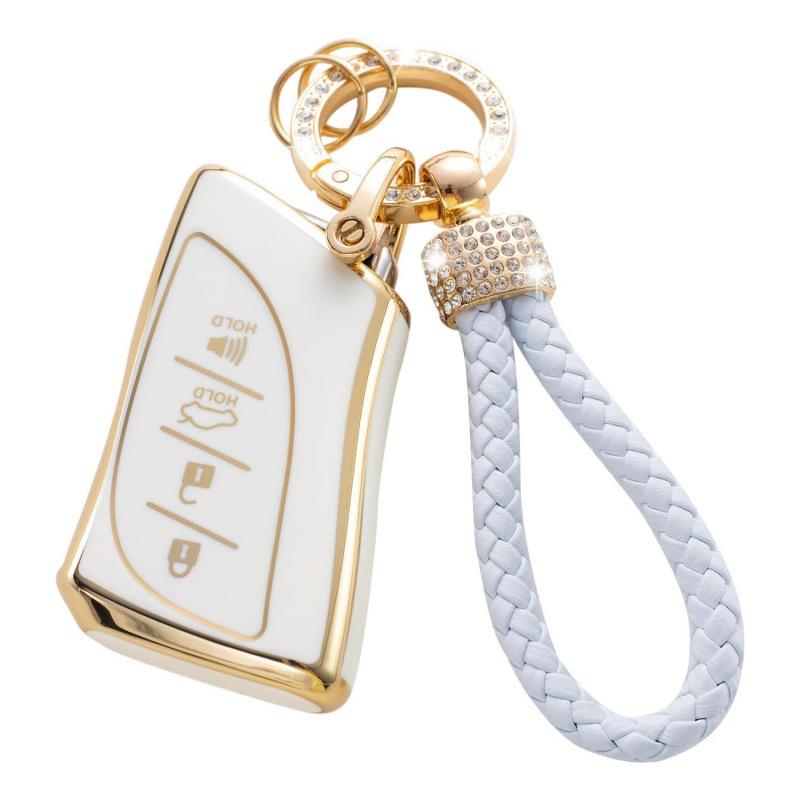 Gold-Rimmed Car Key Set with Diamond Ring Pendant Key Chain