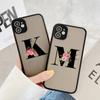 Black Letter Flower Matte Phone Case For iPhone 15 12 14 Pro Max Cases For iPhone 11 13 pro Back Cover fashion Shell Coque