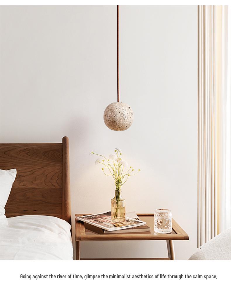 Yellow Travertine Pendant Light - Retro Cream Wabi-sabi Style for B&B, Restaurant, Bedroom, or Bedside.