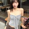 #Summer new pure desire sexy straps clean word circumference thin women's fixed with chest pad versatile top