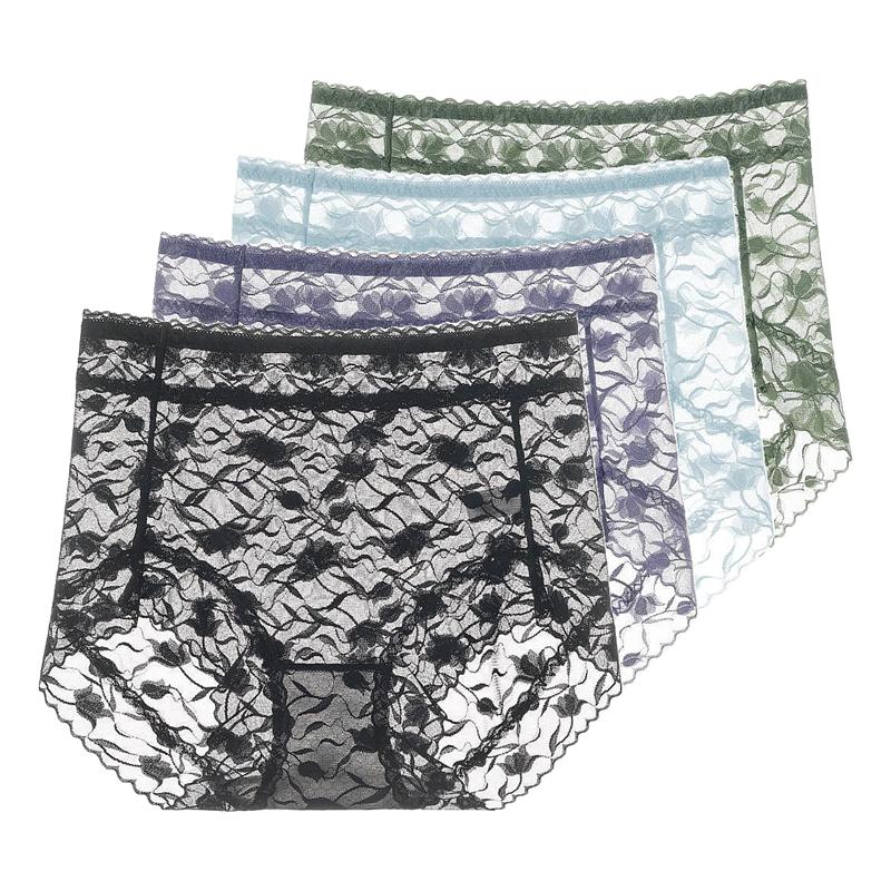 Lace High Waist Panties for Women Sheer Mesh Stretchy Briefs Sexy Comfortable Underwear Plus Size Lingerie