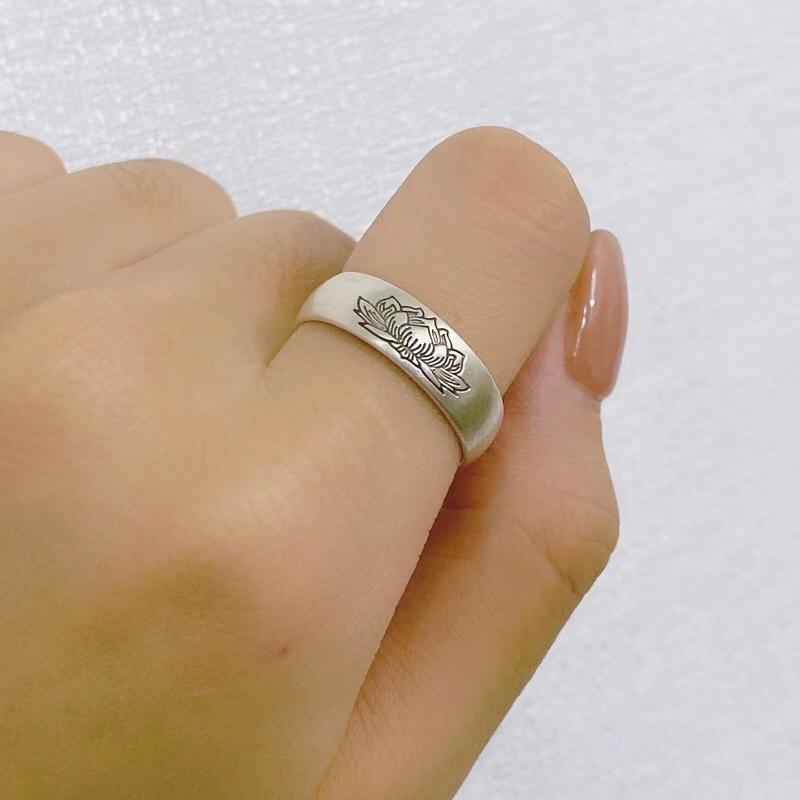 Buyee 925 Sterling Silver Flower Ring Finger Elegant Lotus Pattern Open Ring for Woman Men Fashion Ethnic Fine Jewelry Circle