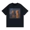 100 Bedrucktes Lustiges Katzenrauchen Muster Retro Entspannter Und Bequemer Stil T-Shirt