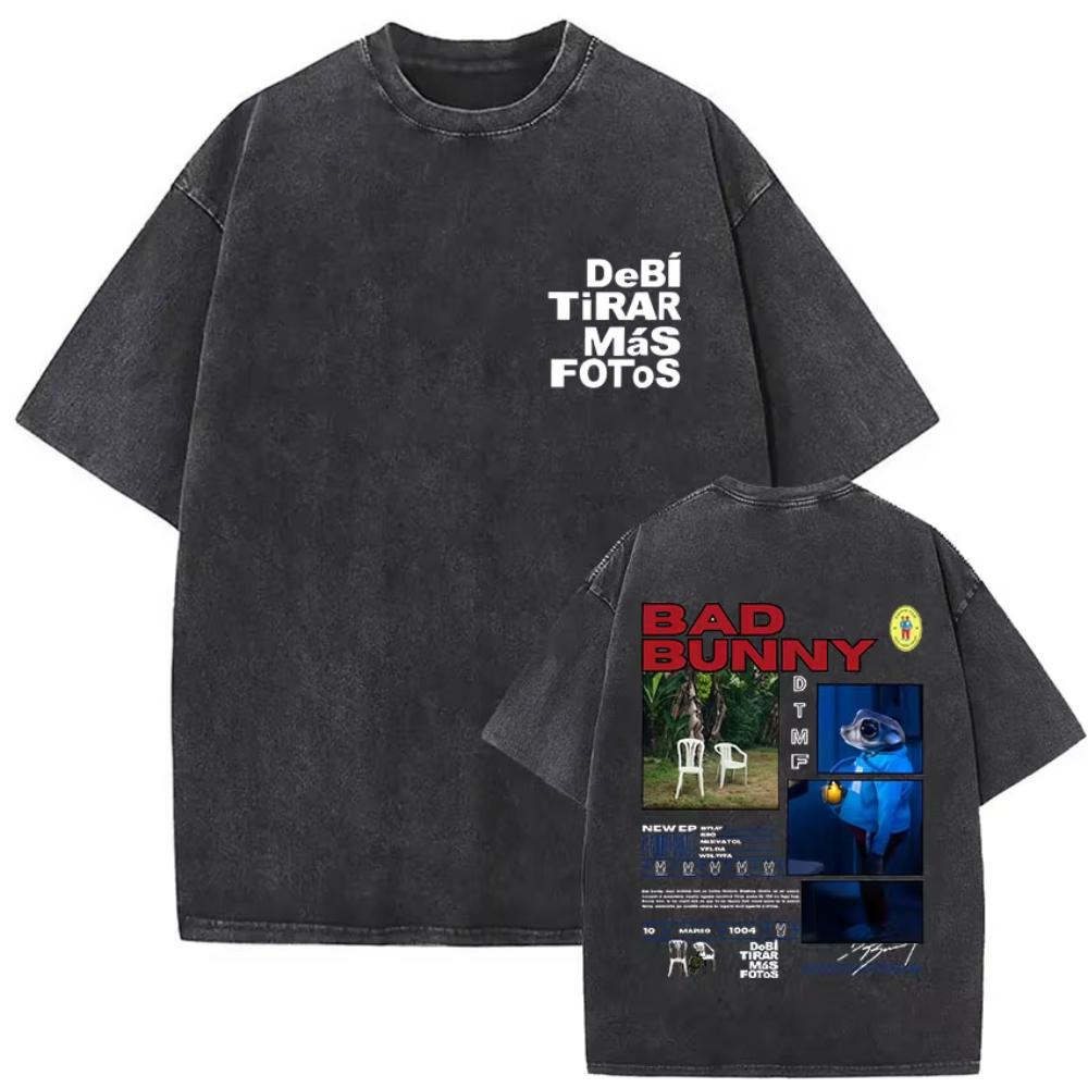 s Vintage Washed Bad Bunny Album T Shirt Mens Gothic Hip Hop Short Sleeve Tshirts Pop Fashion Casual Tshirt Streetwear