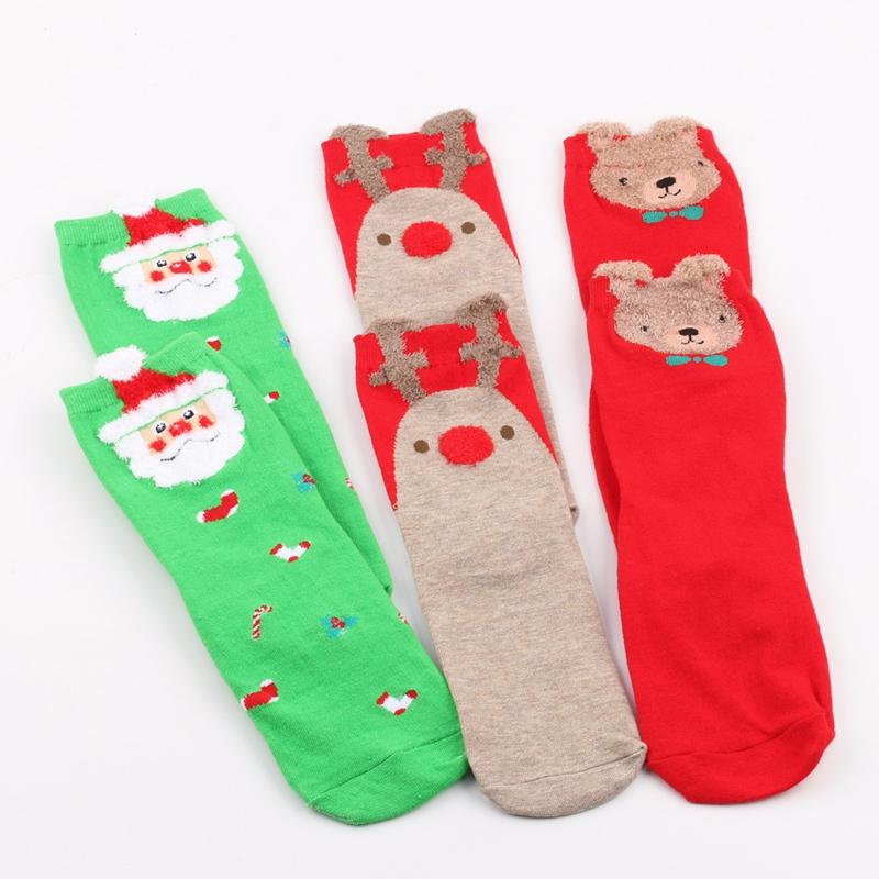 Women' Mid-Tube Warm Socks 3D Santa Claus Elk Print Soft Breathable Christmas Socks
