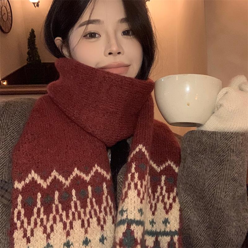 Sciarpa a quadri rossi da donna in stile coreano 2024 per autunno inverno - Caldo regalo di Capodanno e Natale