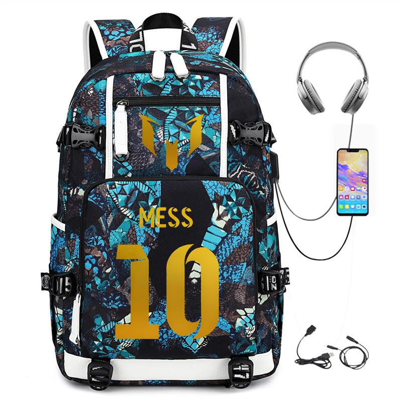 Football Printed Student Backpack Multifunctional Usb Interface Large Capacity Leisure Travel Backpack