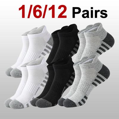 1/6/12 Pairs Men Basketball Sports Sock Fashionable Black White Grey Running Mesh Sweat Absorbing Breathable Leisure Sports Sock