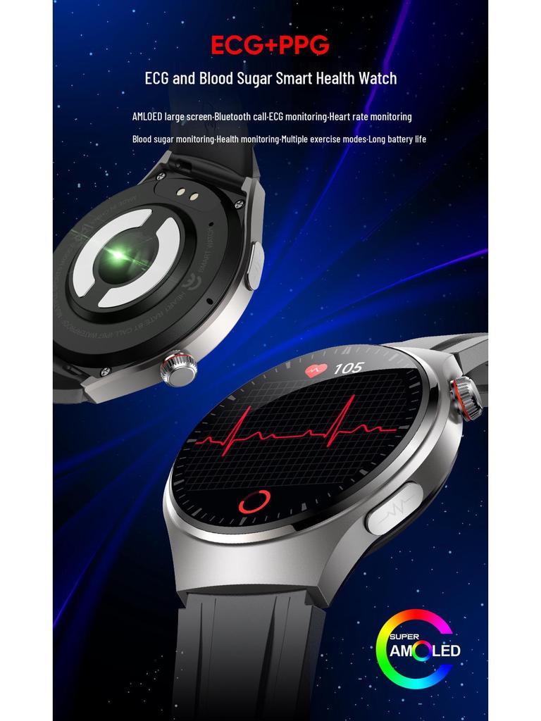 Smartwatch mit 1,43" AMOLED, EKG + PPG, Bluetooth-Anrufen, Sportmodus und Schrittzähler.