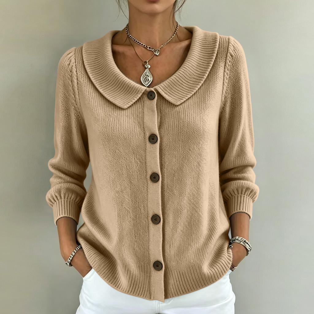 Maglione casual da donna in maglia con bottoni e colletto rovesciato, Pullover colorato