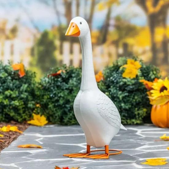 Large White Porch Goose Statue Ceramic Goose Figurine 17" Tall Animal Sculpture