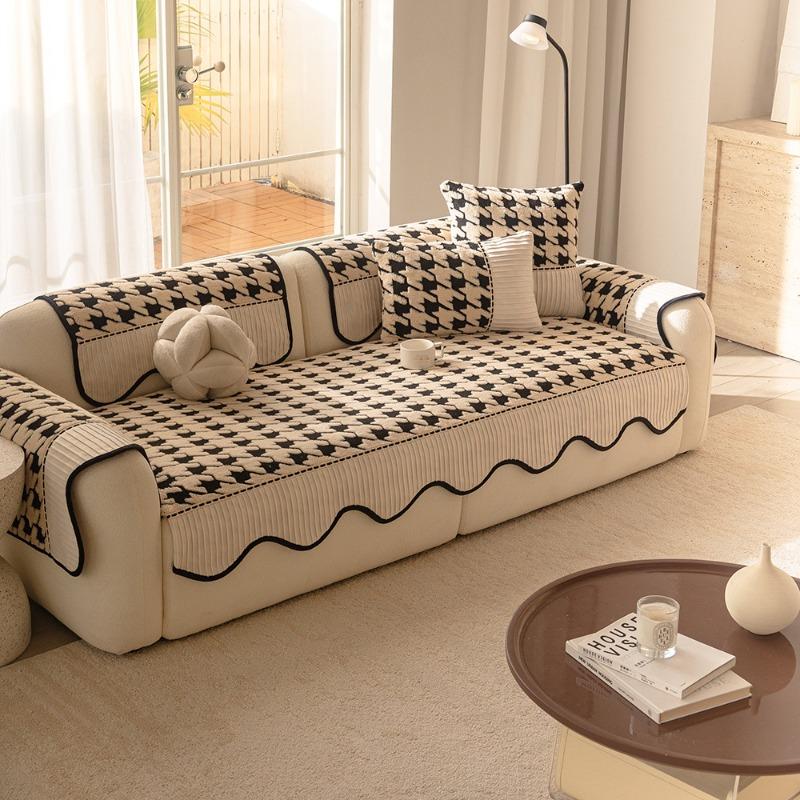 Thousand Bird Grid Sofa Cover Cloth Thickened Anti Slip and Anti Cat Scratch Sofa Cushion Cover Non Sticky Fur Autumn and Winter