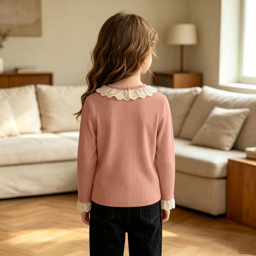 Girls' Trendy Print Ribbed Layering Top for Casual Everyday Wear