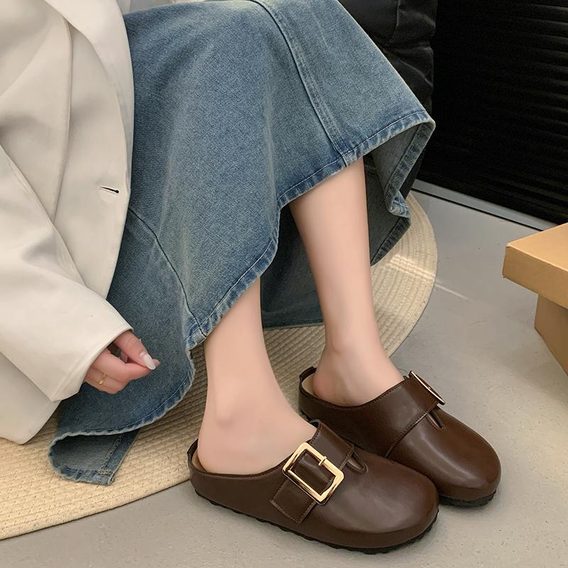 Female Shoes Slippers Women Summer Beige Heeled Sandals Slides Cover Toe  Black Retro Slippers Women Summer Shoes Beige Heel