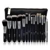 HMU 15pcs Black and Silver Synthetic Hair Kabuki Vegan Custom Makeup Brush Private Label Make Up Brush Set With Bag