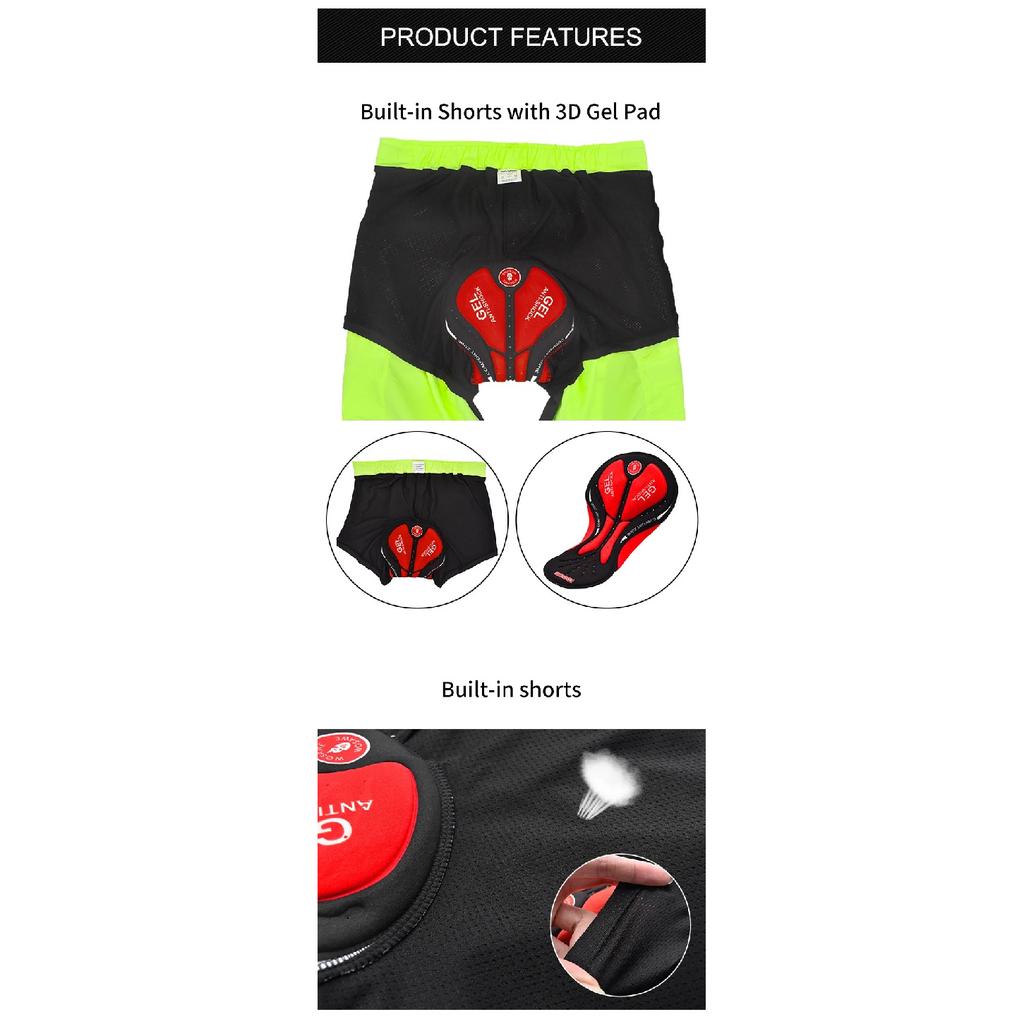 WOSAWE Men's Cycling Shorts Built-in 3D Cushion Padding Loose Fit Shockproof MTB Bike Trousers Breathable with Multi Pockets