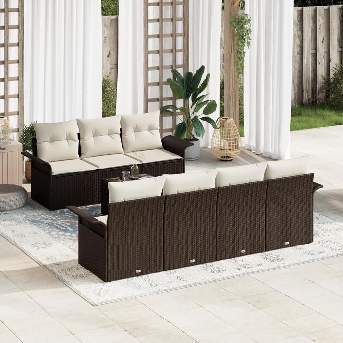 VidaXL Ensemble de canapés jardin 8 pièces avec coussins brun poly rattan 3345268