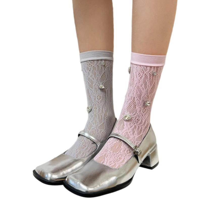 Damen-Kurzsocken Süße Kristall-Knöchelsocken Niedliche Prinzessinnen Knöchel-Kleidersocken Zarte Spitzensocken Sommerliche Wadenstrümpfe Geschenk