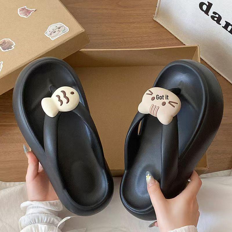 Women s Cute Cartoon Thick Sole Flip-Flops: Summer Squishy Beach Shoes, Slimming EVA, Indoor-Outdoor Wear Size 37-38