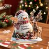 Weihnachtsparty-Mittelstücke Winterornamente, Zweiseitige Acryl-Schneemann/Weihnachtsmann/Rentier/Hütte Tischschnee-Szenen-Ornamente Dekorationen