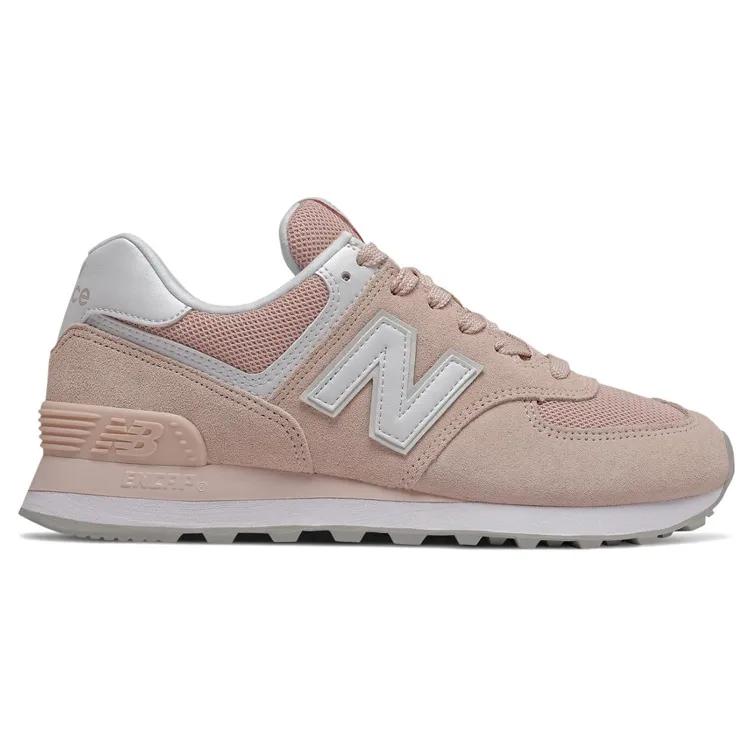 New Balance 574 Synthetic Leather Cushioning Low top Running Shoes Women's Pink White B Width (Unisex) Running Shoes WL574OAB
