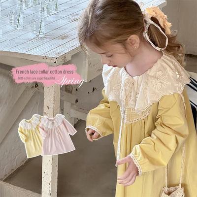Spring 2025 Lace Collar Loose Fit Princess Dress for Girls