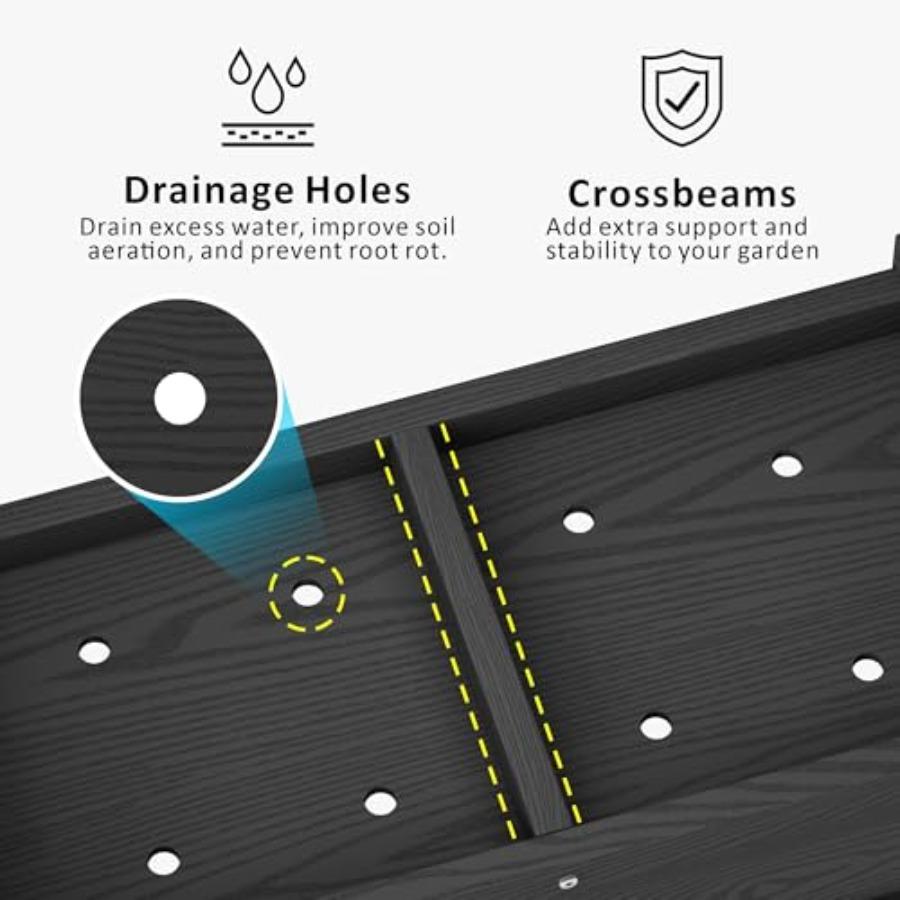 HDPE Raised Planter Box Outdoor Rot-Resistant and Non-Cracking Rectangle Planter 29.5 x 14.4 x 9.8 in Black with Drainage Holes