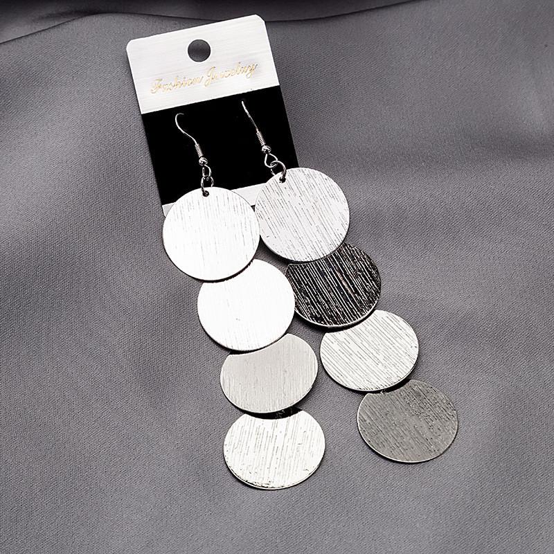 Fashion Round Star Pendant Long Tassel Earrings For Women Girls Simple Style Geometric Shaped Stud Ear Jewelry Party Gifts