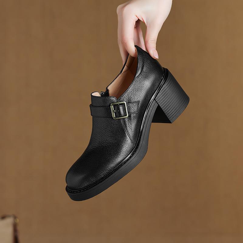 

Мода 2025 Новая весна Натуральная кожа Женская обувь Круглый носок Женские туфли-лодочки Дизайн броги Обувь для женщин Высокий каблук Лоферы Женская обувь 43 чёрный