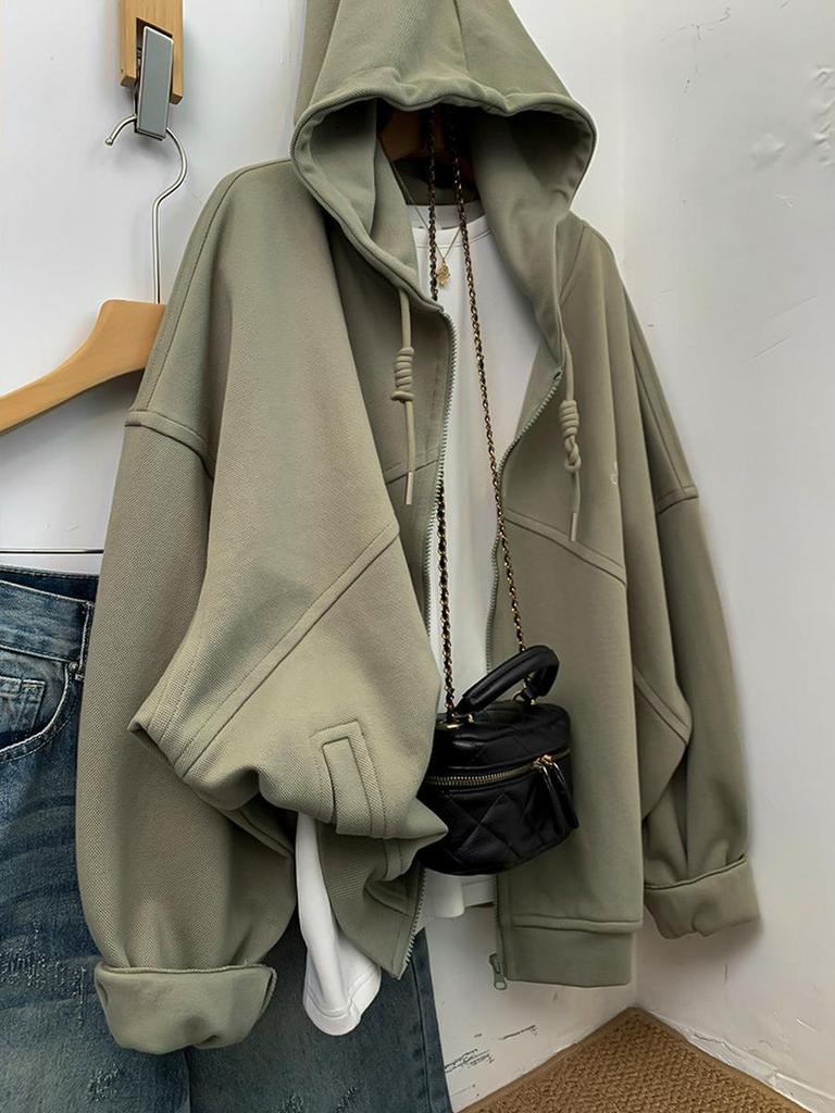 Extra Large 300lb Zippered Hooded Cardigan Sweatshirt Jacket Women Spring Loose Beanie