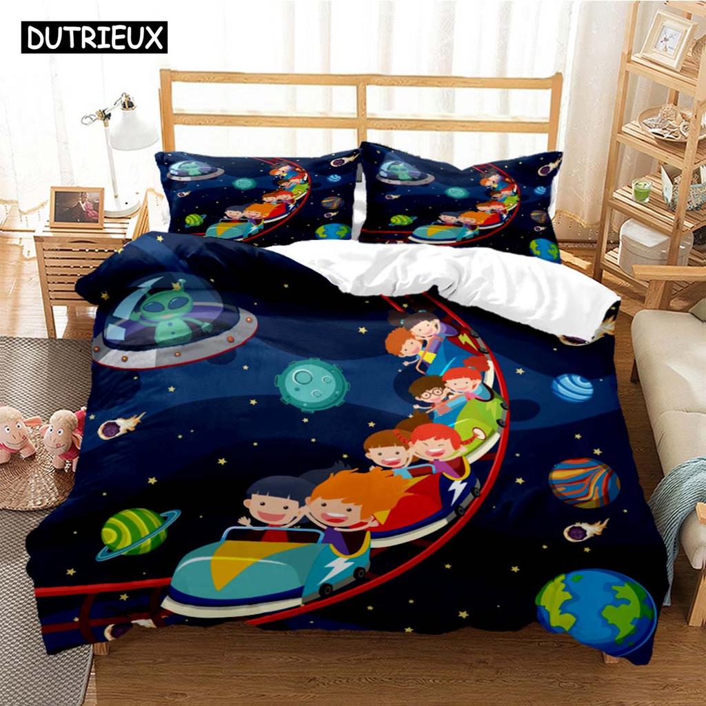 Zestawy pościeli z nadrukiem cyfrowym z motywem astronauty z poliestru dla dzieci, dla dzieci, dla chłopców, dla nastolatków