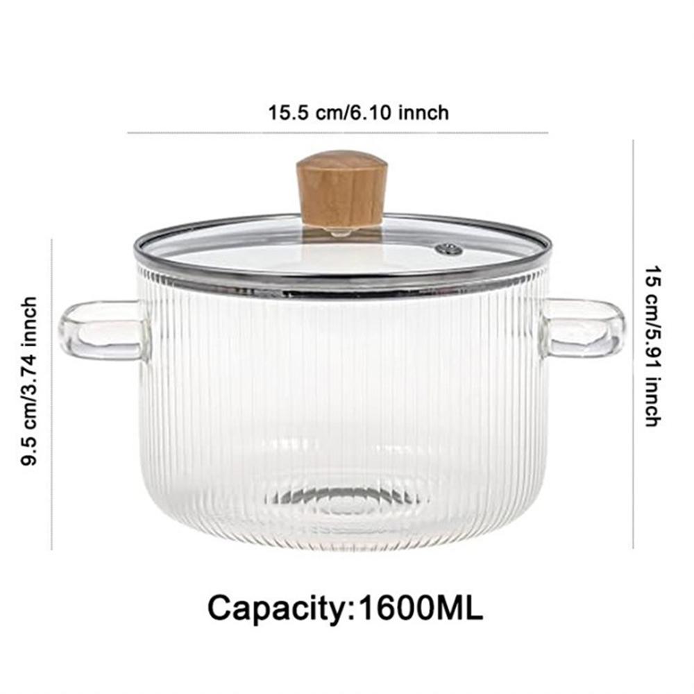 1.6L Double Ear Striped Glass Pot Easy Cleaning Soup Heating Pot Kitchen Accessoires